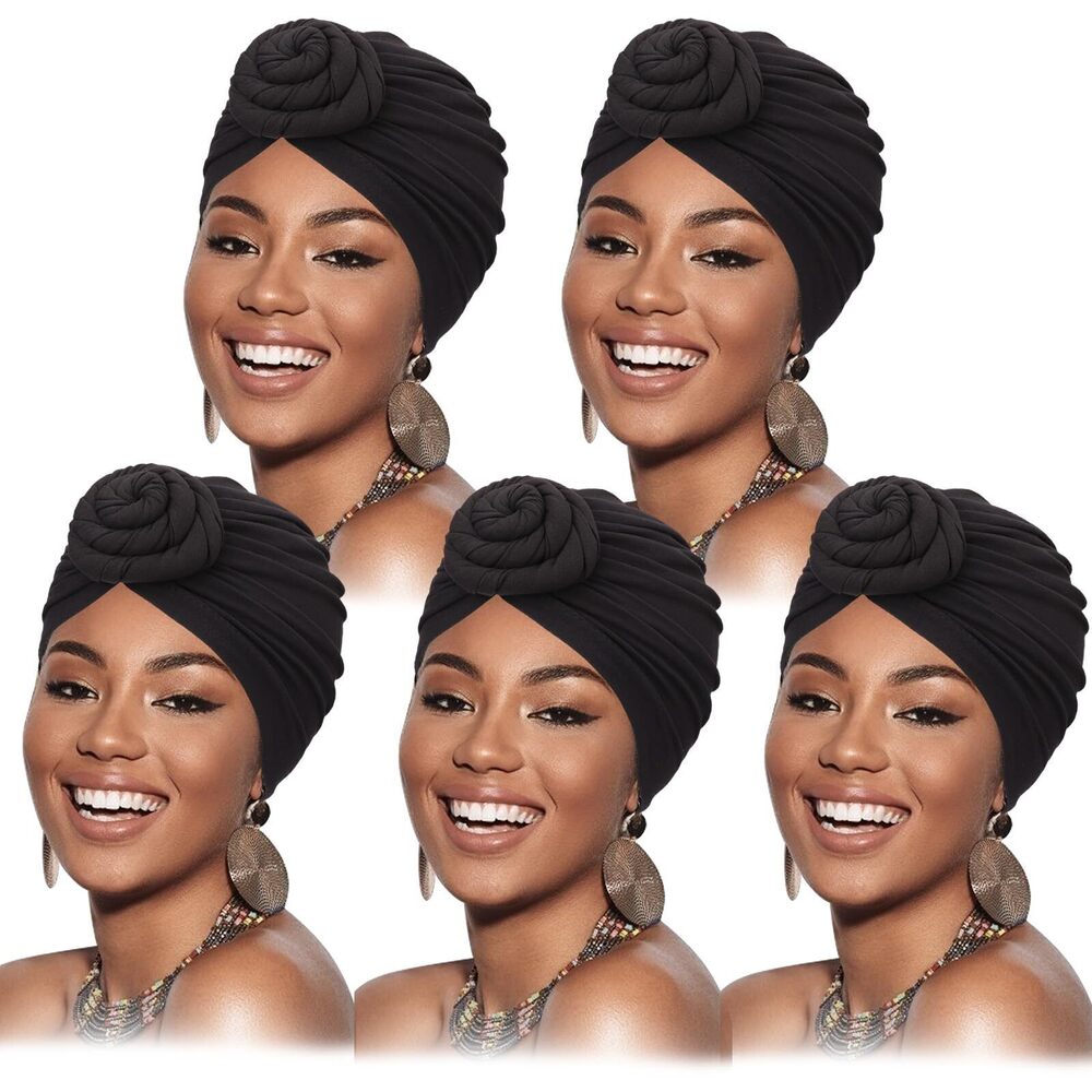 6680 5 Pack Flower Knotted Headwraps & Girls African Turban Pre-Knotted